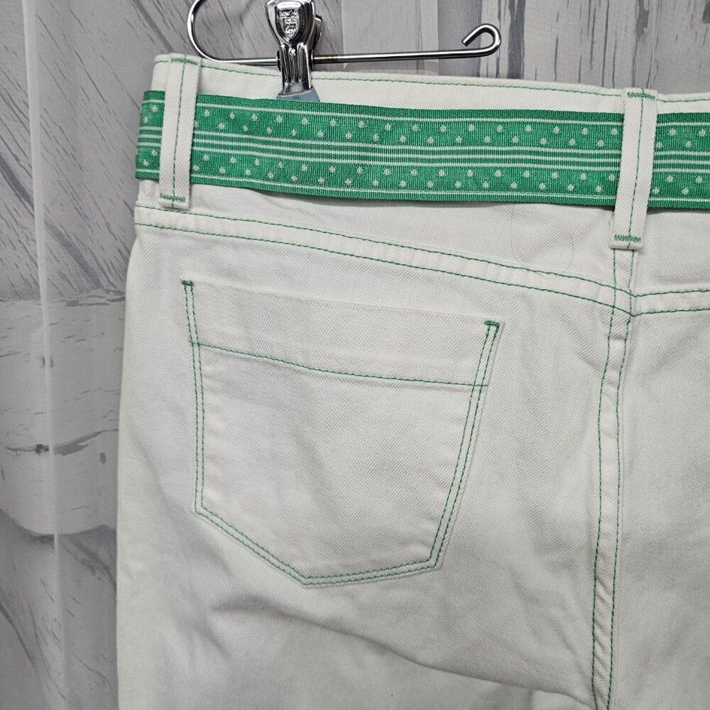 L.L. Bean White Jean Green Preppy Boot Cut Belted Cotton Jeans Size 12 - Picture 8 of 15